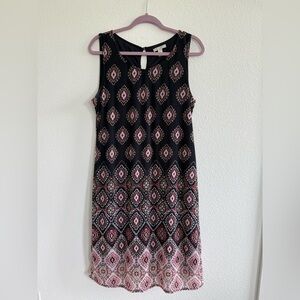 Dana Buchman Black and Reddish-Pink Sheath Midi Dress